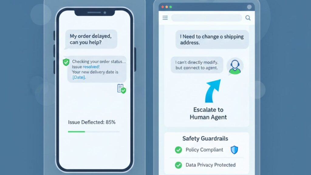 AI self-service support chatbot with human handoff workflow