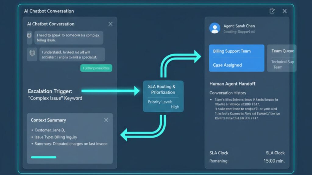 AI to human handoff support workflow with context transfer