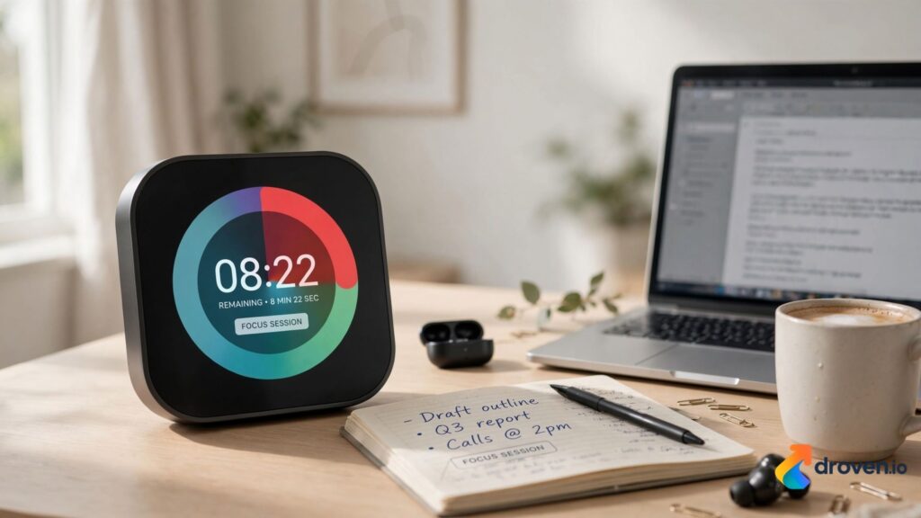 Visual timer showing a colorful countdown to improve focus, productivity, and time management