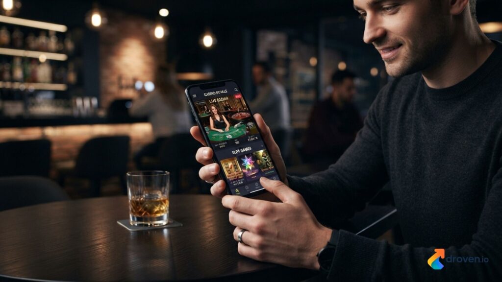 Player exploring bos88 online casino slots and live gaming features on a smartphone.