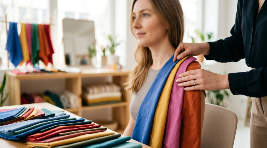 Colour analysis Christchurch — colour draping session with fabric swatches