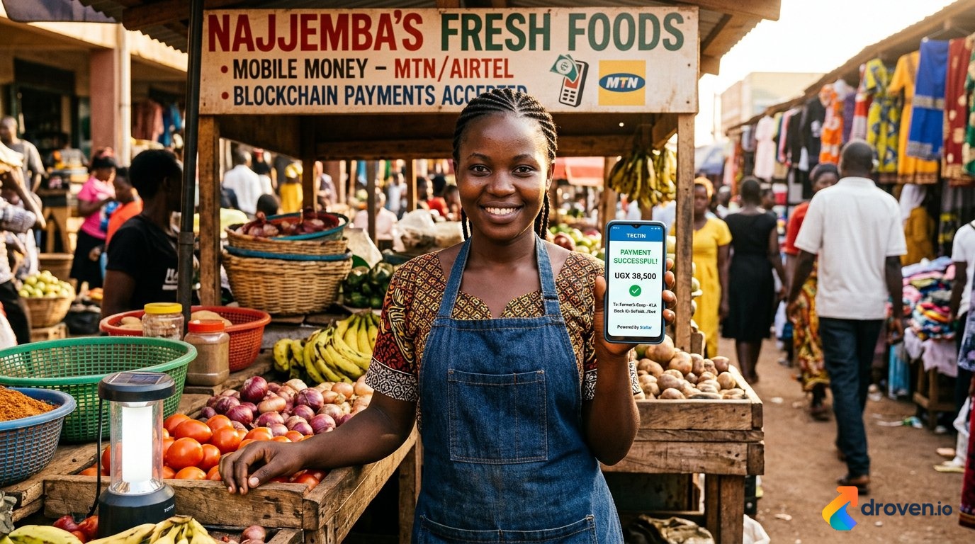 oung Ugandan entrepreneur using digital assets on a smartphone