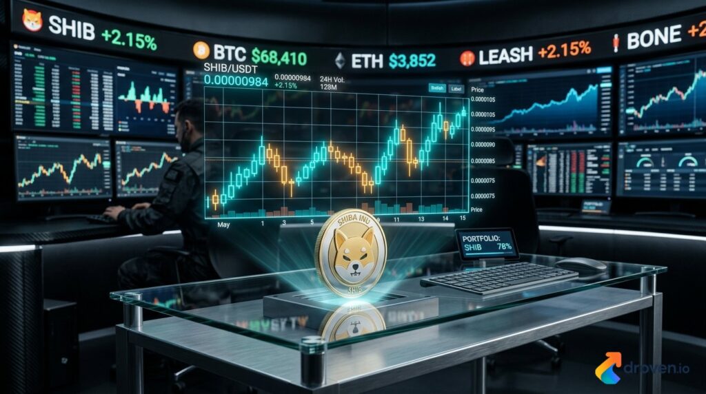 How to buy Shiba Inu coin in 2026 showing a gold SHIB token