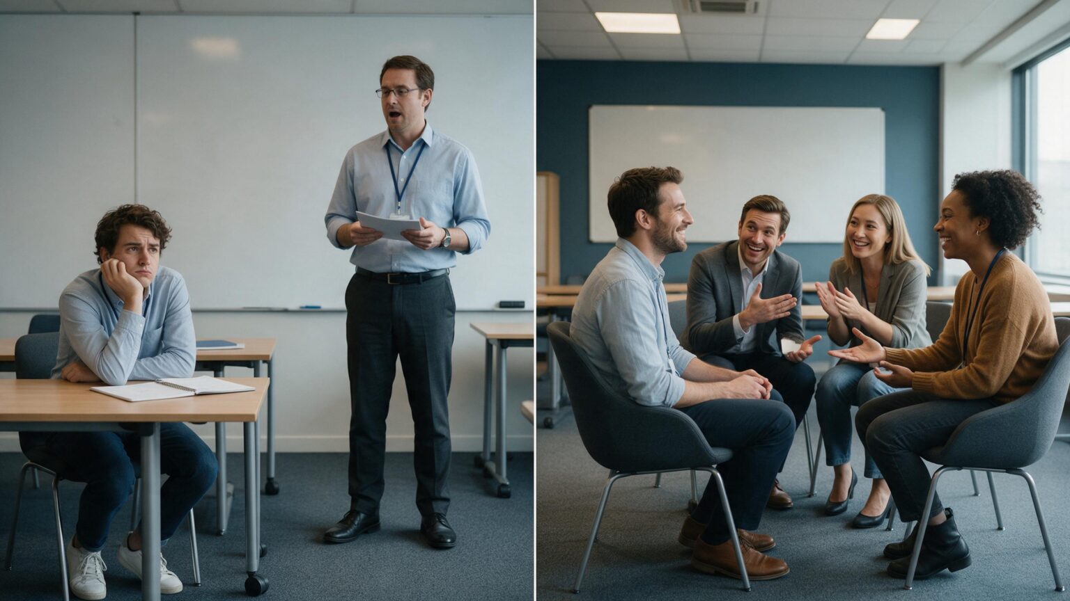 Engaging face to face customer service training session with a corporate team doing interactive role-play exercises